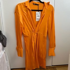 Zara orange button down dress NWT